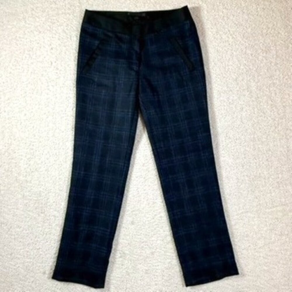 Jenni Kayne Womens Wool Silk Lined Trouser Pants Blue Black Plaid Academia Sz‎ 2
